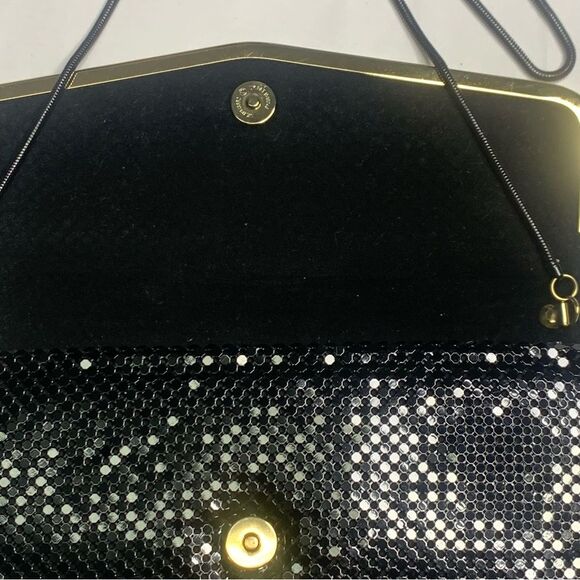 Black Metal Mesh-Metal Gold Tone Metal Trim Evening Shoulder Purse or Clutch - Picture 6 of 15